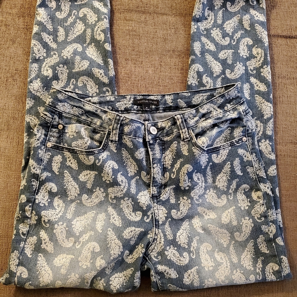 Signature Studio Paisley Print Denim Jeans sz 8